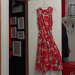 Shelby & Palmer Red Floral Maxi Dress with Tie-Waist